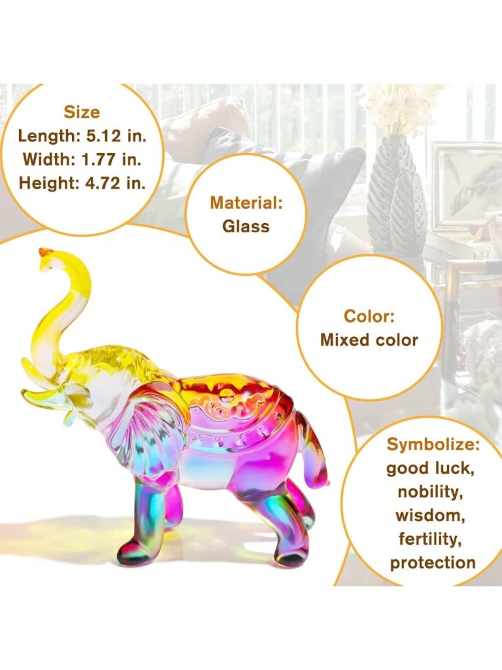 Handmade Colorful Crystal Elephant Figurine - Unique Gift for Elephant Lovers - Picture 4 of 7